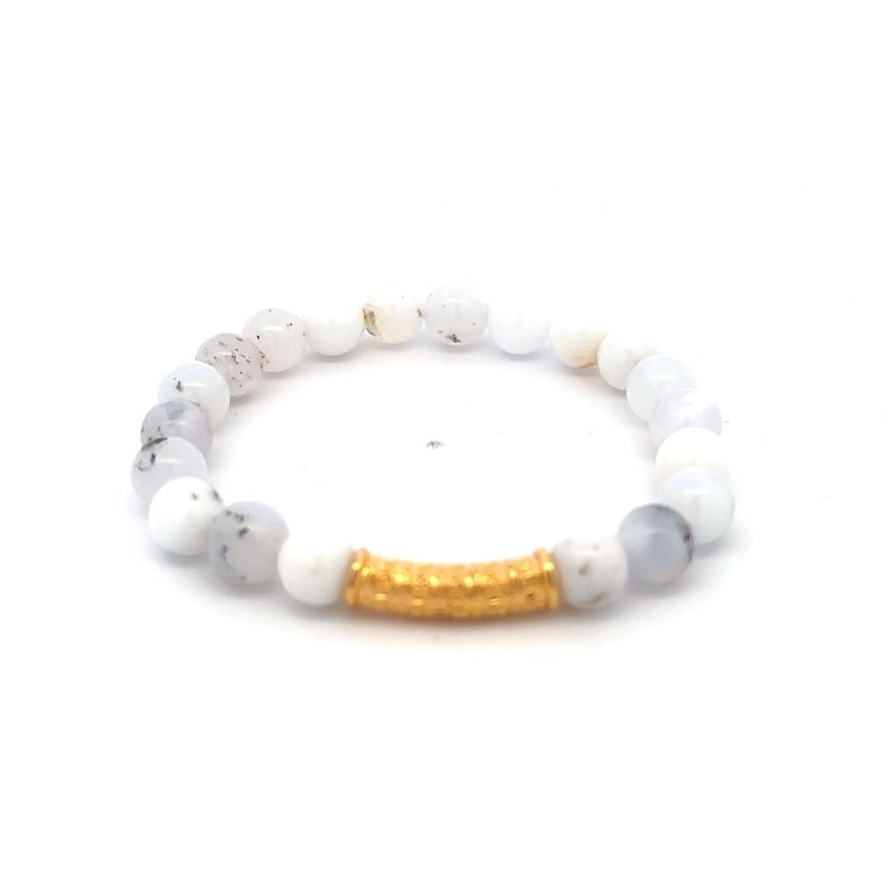 18K Gold Tube Lucky Charm Bracelet Gemstones October Birthstones Opal 6mm